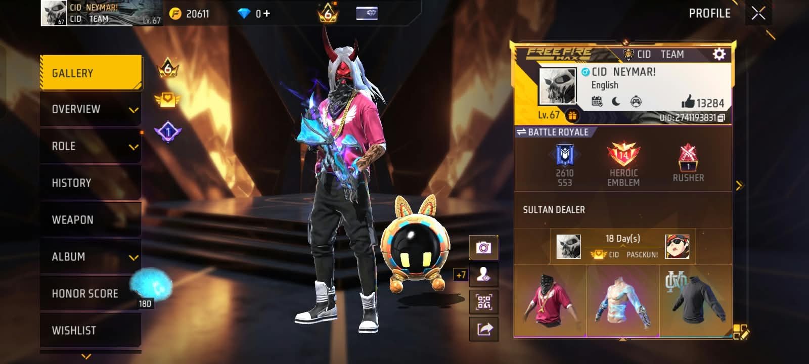 Free Fire Level 67 Heroic Account | CID NEYMAR!
